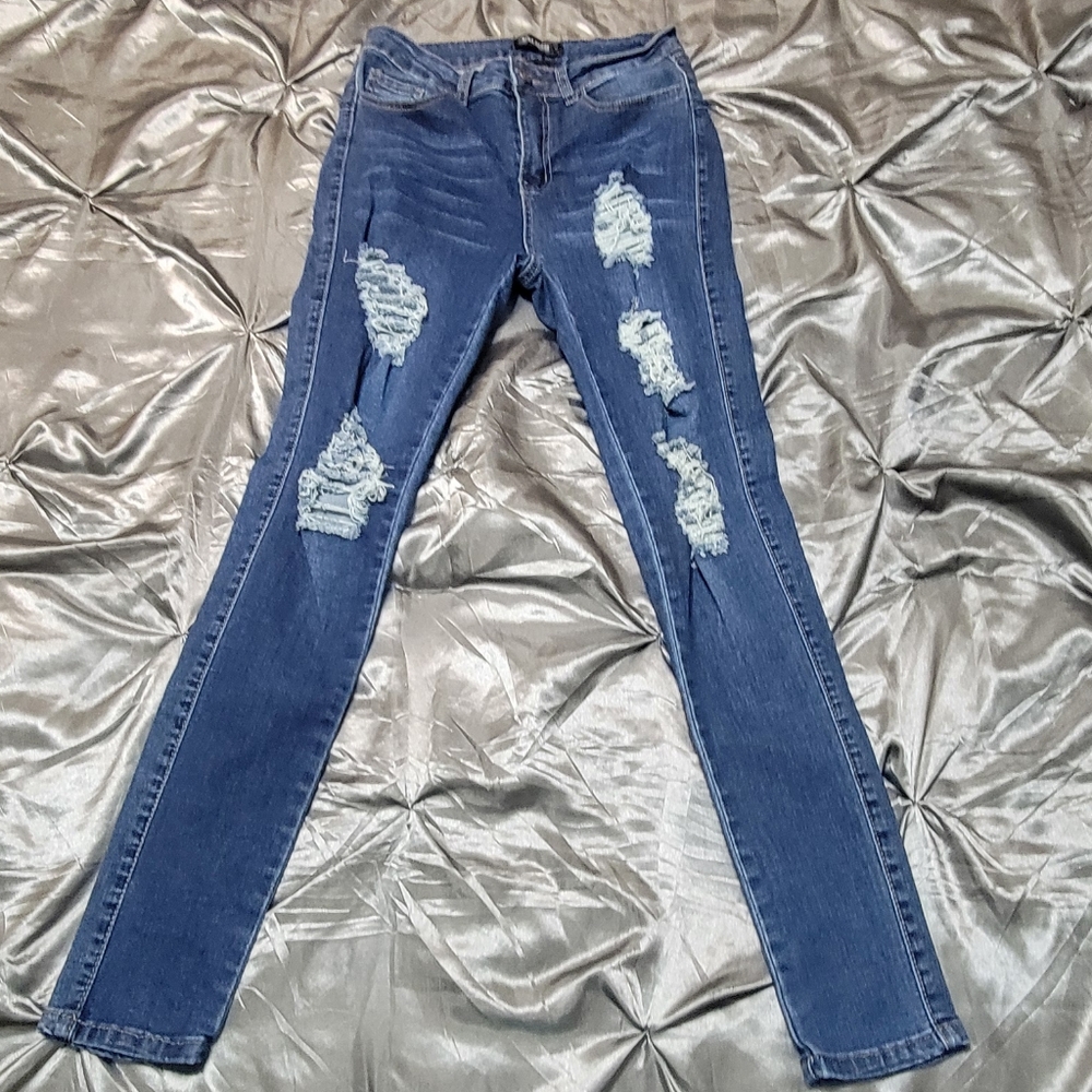 Nina Rossi Blue Distressed Skinny Jeans